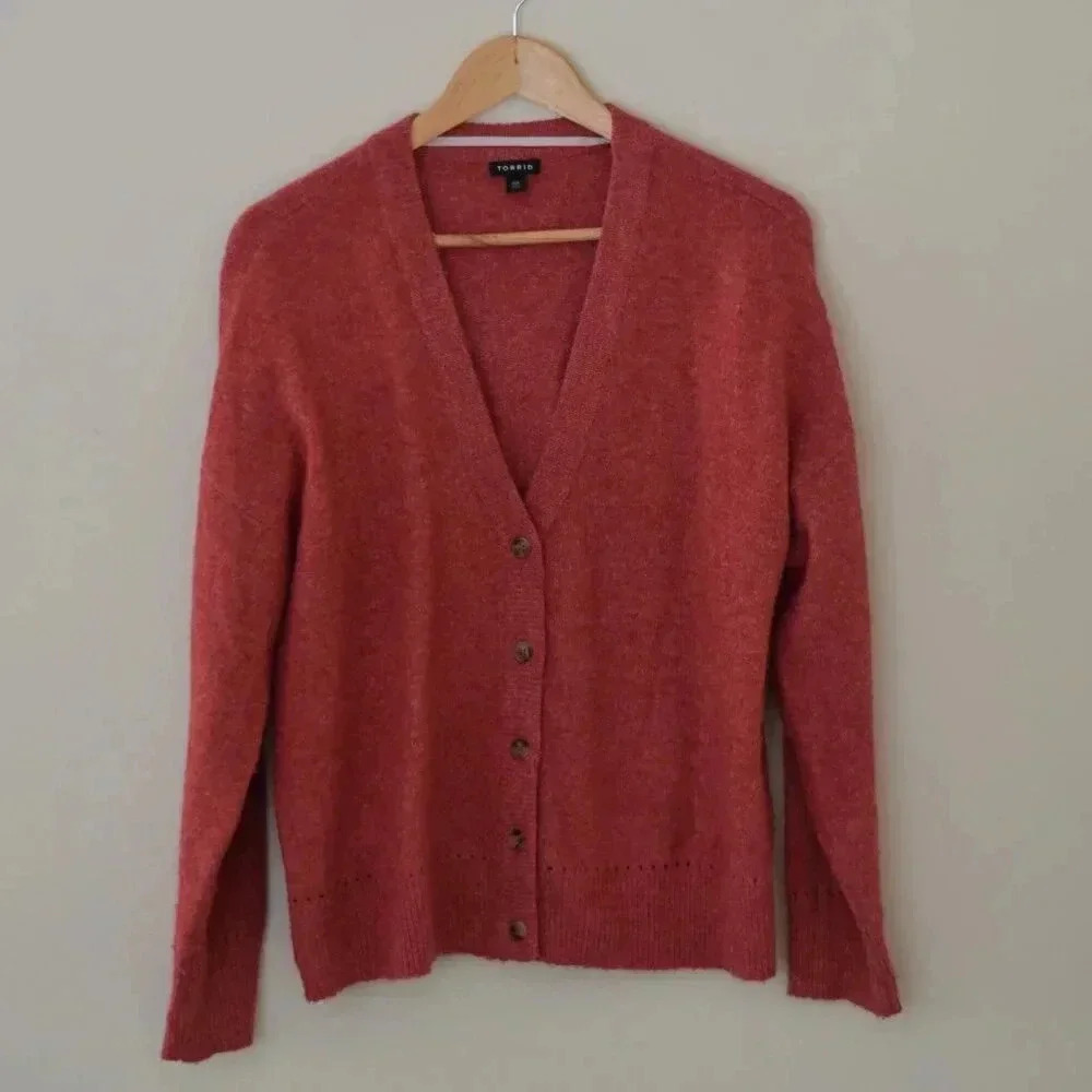 TORRID Cardigan V-Neck Drop Shoulder Sweater In Dark Coral Size 00 (10)